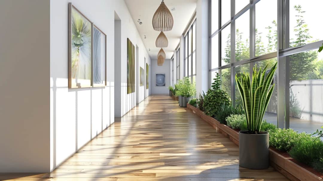 Długie korytarze inspirująco zaaran żowane - zachwycający spacer przez wnętrze