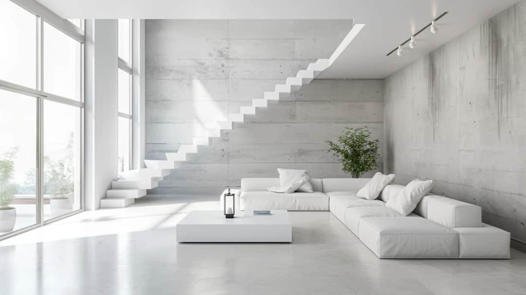 Architektoniczny beton: Wyjątkowy biały beton we wnętrzach nowoczesnych domów